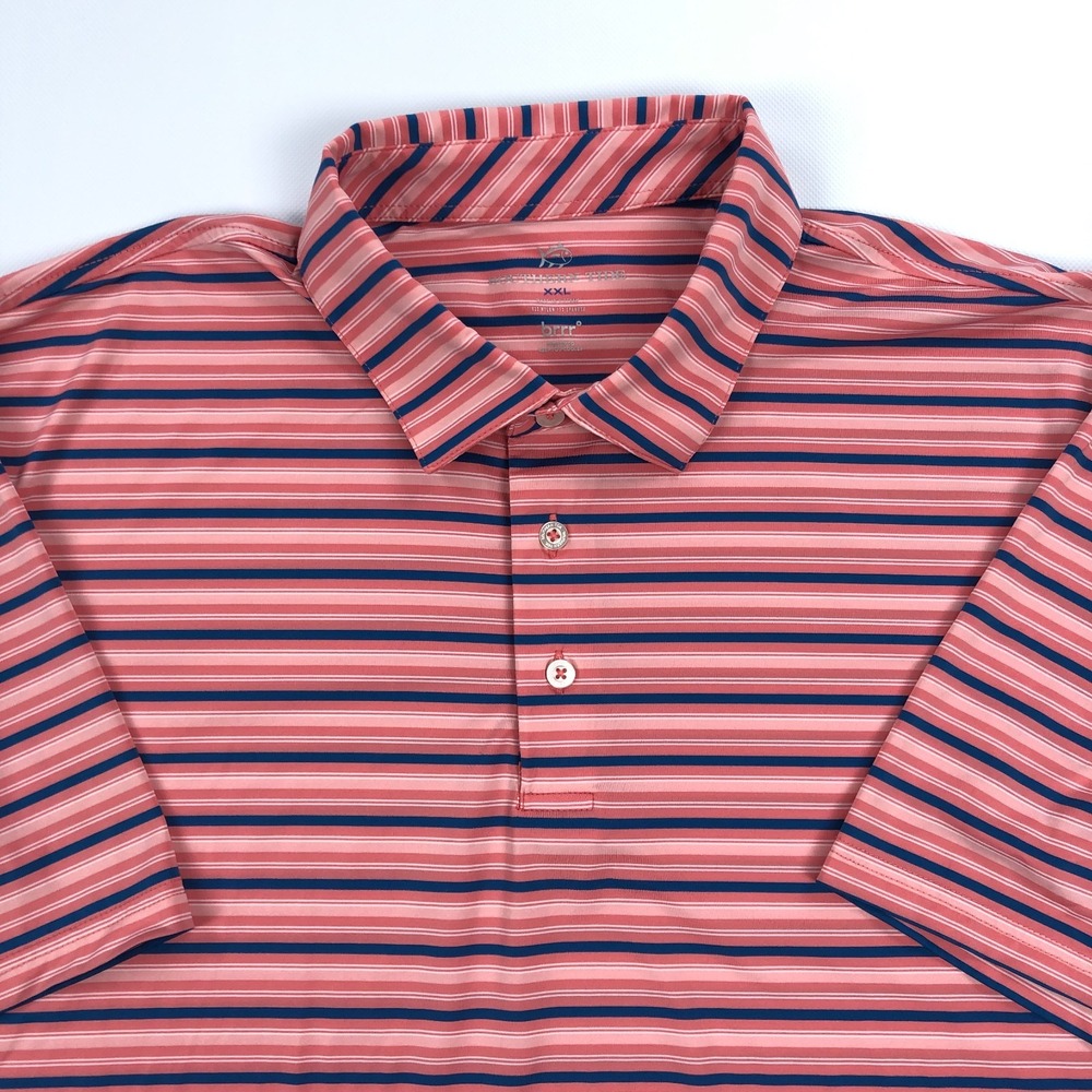 Southern Tide brrr Performance Polo Shirt Mens XXL Pink Navy Blue Striped Golf